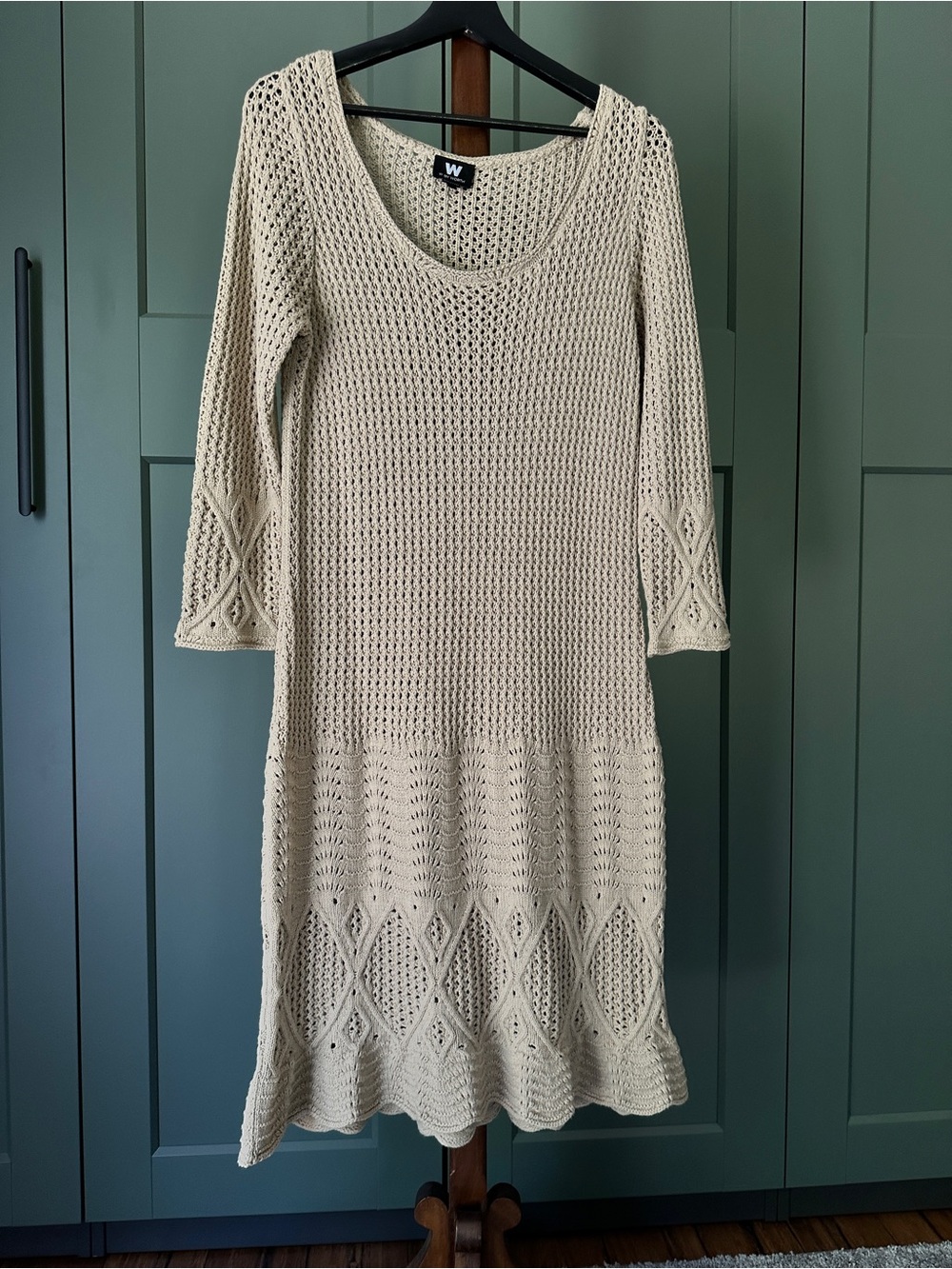 W by Worth Cream Crochet Midi Dress